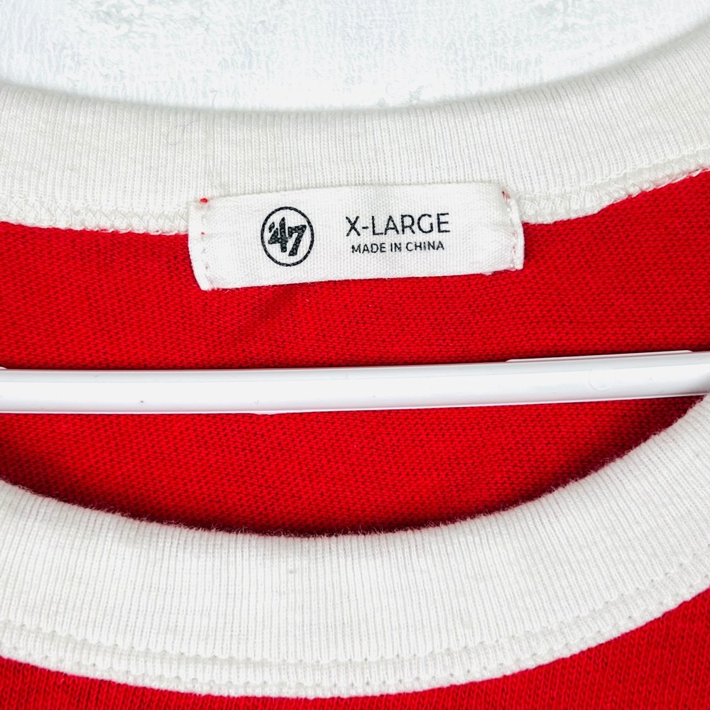 47 Brand Kansas City Chiefs Cropped Long Sleeve Colorblock Shirt Red White XL - Picture 6 of 16